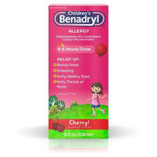 Children S Benadryl Allergy Relief Liquid Cherry Diphenhydramine 8 Fl Oz Kids Allergies Bubble Gum Flavor Allergy Medicine For Kids
