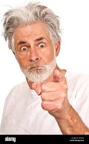 Crazy Old Man Pointing Finger Stock Photo - Alamy