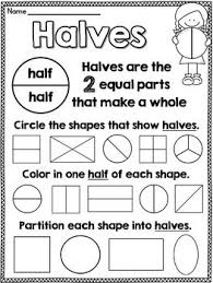 First Grade Fractions Worksheets And Math Centers And All Sorts Of Activities To Practice Halves And Fourths Fractions First Grade Math First Grade Worksheets