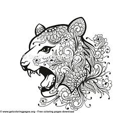 Tiger Head Tribal Zentangle Style Coloring Pages Tribal Drawings Cat Coloring Page How To Draw Hands