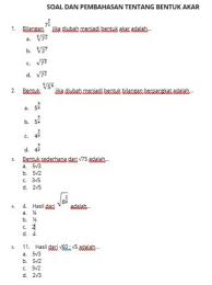 Semua bilangan apabila a ≠ 0 jika dipangkatkan 0 hasilnya sama dengan 1. Latihan Soal Bentuk Akar Worksheet