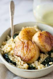 Parmesan Kale Risotto With Scallops For Two Recipe Recipes Risotto Stew Chicken Recipe