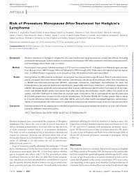 As well as relying on your healthcare team for. Pdf Risk Of Premature Menopause After Treatment For Hodgkin S Lymphoma