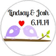 Personalized Cute Lovebirds On Branch Hershey Kisses Stickers Labels