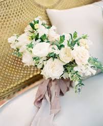 White Organic Bridal Bouquet With Long Ribbons And Light Greenery New Orleans Florist Wedding Flowers Flower L Bridal Bouquet Flower Lover Wedding Flowers