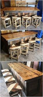Check Out With This Counter Table And Stools Look That Is Bringing A Sort Of Impressive Outlook In Your Ho Cool Wood Projects Wood Pallets Wood Pallet Projects