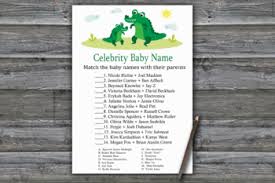 Guests write the name of a gift they think you'll receive in each square. Alligator Celebrity Baby Name Game Alligator Baby Shower Games 345