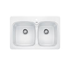 From french blanc 'white', ultimately of germanic origin. Blanco Vienna 210 Double Bowl Drop In Kitchen Sink Silgranit White The Home Depot Canada