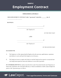 Employee contracts contain details like hours of work, the rate of pay, the employee's responsibilities, etc. Free Employment Contract Create Download And Print Lawdepot Us