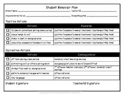 Student Behavior Plan Actions Rewards And Actions Consequences Format