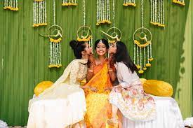 Photo Of A Bride On Her Haldi Function With Her Bridesmaids Wedding Photoshoot Poses Bridesmaid Photoshoot Wedding Photoshoot