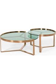 Aula Nesting Coffee Table Brushed Copper And Green Glass Copper Coffee Table Coffee Table Nesting Coffee Tables