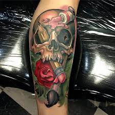 Colorful skull and hourglass tattoo. Colorful Skull Tattoos