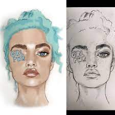 Pencil Sketch Then I Added Digital Color To The Drawing Draw Portrait Girlpower Inspo Sketch Beforeandafter Bluehair Pencil Sketch Art Art Tutorials