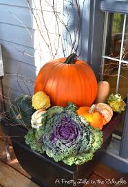 Fall Porch Ideas Sticks Gourds Flowering Cabbage Decoration Automne Pots De Fleurs D Automne Et Deco Automnale
