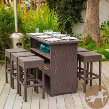 Outdoor wicker table manufacturers & suppliers. 7 Piece Brown Wicker Bar Patio Set W Bar Stools