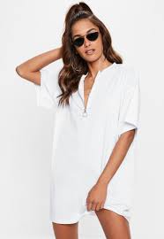 White Oversized Zip Front T Shirt Dress Missguided Zip Front Dress Women Dress Online Fashion