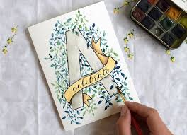 These watercolor diy greeting cards use stamps as an outline, so painting them is just like coloring in a coloring book. Watercolor Initial Diy Birthday Card Tutorial The Postman S Knock