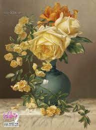 نتيجة بحث الصور عن لوحات فنية مزهريات ورد yellow roses painting flower painting