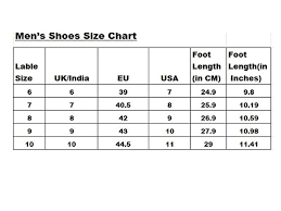Shoes Size Chart For Men India