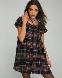 Motel Rocks Skibbie Babydoll Dress In Plaid Red Green Yellow