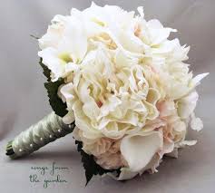 Spring wedding bouquets with blue hydrangea roses calla lilies. Hydrangeas Wedding Bridal Bouquet Fabric Flower Bouquet