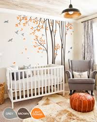 Enjoy free shipping on most stuff, even big stuff. Large Nursery Wall Decal Set With Grey Birds And Orange Leaves Tree Wall Decalswallconsilia Com