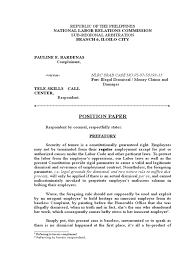 7160, otherwise known as the loal government ode of 1991) introduced by senator lito m. Position Paper Labor Case Employment Complaint