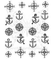 Black And White Compass Stencil Tattoo Nail Art Black Or White Anchor Compass Nail Water Decals Etsy Nail Water Decals Nail Art Stickers Anchor Nails
