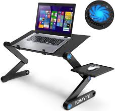 Amazon Com Extra Wide Adjustable Laptop Stand With Cooling Fan Mouse Pad For 17 Inch Computer Portable Ergonomic Lap Desk For Bed Sofa Couch Office Aluminum Table Tray 19 Black Office Products
