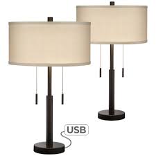 Living room table lamp sets | zion modern house. Franklin Iron Works Industrial Table Lamps Set Of 2 With Hotel Style Usb Charging Port Rich Bronze Drum Shade For Living Room Family Bedroom Walmart Com Walmart Com