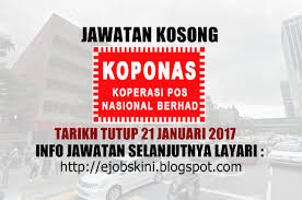 Koperasi pos nasional berhad koponas berhad 87. Jawatan Kosong Koperasi Pos Nasional Berhad 21 Januari 2017