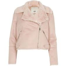 River Island Petite Light Pink Faux Shearling Biker Jacket 65 Liked On Polyvore Featuring Outerwear Light Pink Jacket Faux Shearling Jacket Petite Jacket
