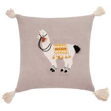 Housse De Coussin En Coton Gris Imprime Lama 40x40 Sur Maisons Du Monde Piochez Parmi Nos Meubles Et Objets Deco Et F Cushion Cover Linen Cushion Llama Print