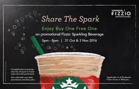 It is a buy 1 free 1 promotion* applicable for their new summer drinks: Starbucks Buy 1 Free 1 Promo