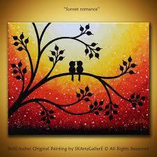 Love Birds Painting Original Sunset Art 8x10 Canvas Yellow Orange Painting Birds On Tree Orange Sunset Art Whimsical Wall Art Love Valentine In 2020 Love Birds Painting Mini Canvas Art Purple