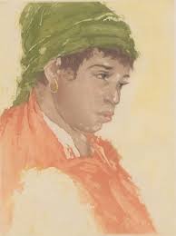 Caleb A. Slade Color Aquatint [Woman, Portrait]