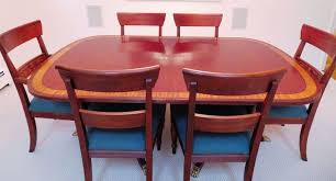 Beautiful ethan allen, 'country french', dining room table with six chairs. Absolute Auction Realty