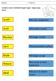 Nama malaikat dan tugasnya yang ketujuh yang harus kita ketahui adalah malaikat raqib, malaikat raqib ini memilili tugas sebagai pencatat amal dan banyak sekali kenimkatan dan keindahan yang akan kita dapatkan di surga. Malaikat Allah Swt Worksheet