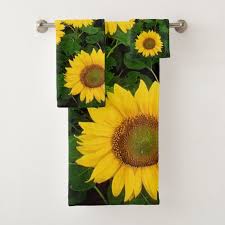 Sunflowers Bathroom Towel Set Sunflowers Botany Floral Flowers Petals