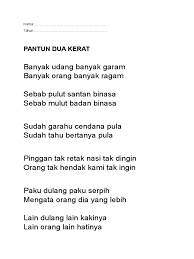 Pantun kanak kanak by fatihin syamilah. Pantun Dua Kerat