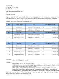 Adapun tujuan dari digunakannya surat niaga tersebut adalah untuk memperoleh keuntungan bagi perusahaan dan memajukan perusahaan. Contoh Surat Penawaran Harga Alat Berat Berbagai Alat