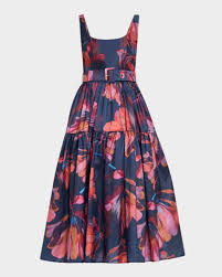Hutch Alice Belted Floral-Print Midi Dress | Neiman Marcus