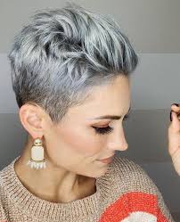 Short White Pixie Haircut Short Haircut Ideas White Pixie Haircut Ash White Hair Color Short Hair White Hair Color Hair Color Grey Silver Thick Hair Styles
