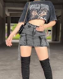 NUEVA FALDA CARGO GRIS LAVADA MARCA VIM Talla 3,5,7,9,11 $330 Mezclilla  strech