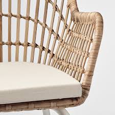 Outdoor wicker chairs are commonly used as patio furniture, whether individually or as a part of sets. Nilsove Norna Chair With Chair Pad Rattan White Laila Natural Ikea