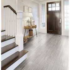 Style Selections Eldon White Wood Look Porcelain Floor Tile Common 6 In X 24 In Actual 5 79 In X 23 62 In Lowes Com Gray Wood Tile Flooring Grey Wood Tile Wood Look Tile