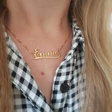 14k Gold Name Necklace Emma Name Pendant Yellow Gold Name Plate Jewelry Name On Necklace Cursive Name Tag Necklace Pe Gold Name Necklace Name Necklace Pendant