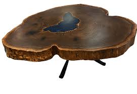 There's no need to cut the wood slab to precision or to even stain it. Walnut Live Edge Slab Coffee Table