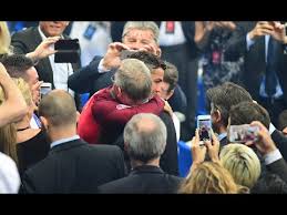 D espite being stretchered off after 20 minutes of the final in paris, cristiano ronaldo lifted the european championship trophy and was surprised by his former coach sir alex ferguson. Cristiano Ronaldo Meets Sir Alex Ferguson At Euro 2016 Youtube